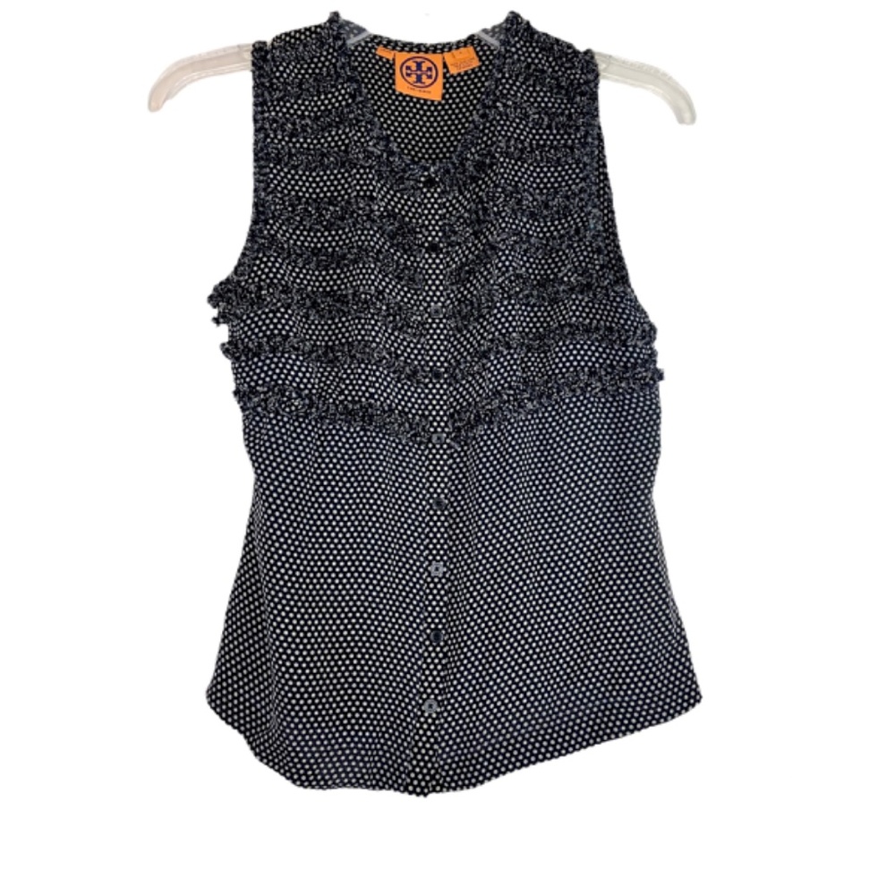 Tory Burch Silk Polka Dot Button Front Blouse Sleeveless Snap Front